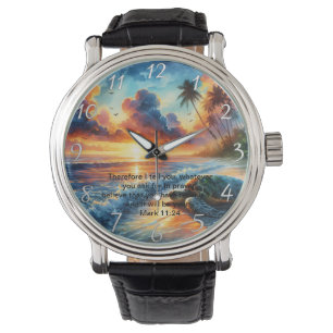 Montre Réflexion de la Croix du Coucher de Soleil Fidèle 