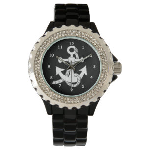 Montre Regarder - Ancre blanche sur noir