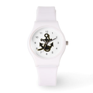 Montre Regarder - Ancre noire sur blanc