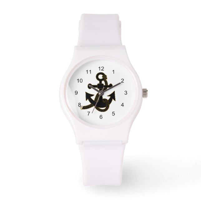 Montre Regarder - Ancre noire sur blanc (Recto)