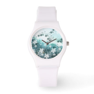 Montre Regarder blanc bleu gris marguerite floral