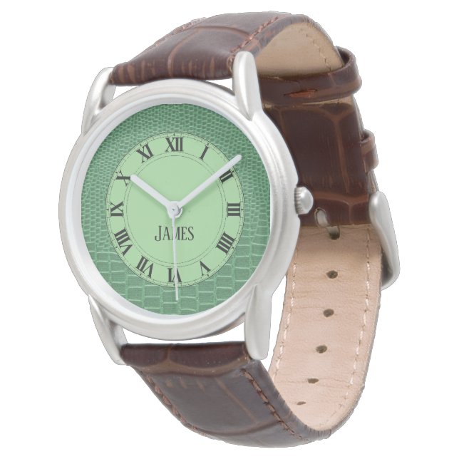 Montre Regarder la peau de lézard vert exotique et votre  (Incliné)