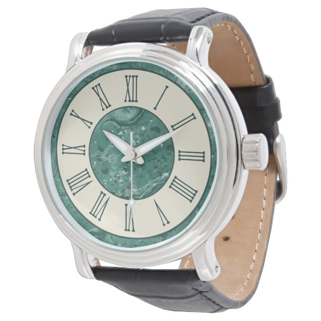 Montre Regarder Motif vintage en marbre vert (Incliné)