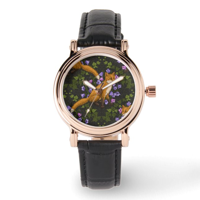 Montre Renard, fleurs et lierre, vert, orange et viole (Recto)