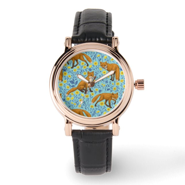 Montre Renards et papillons sur le bleu de la piscine (Recto)