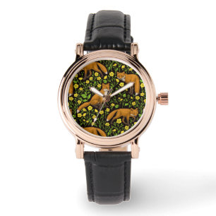 Montre Renards et papillons sur le noir