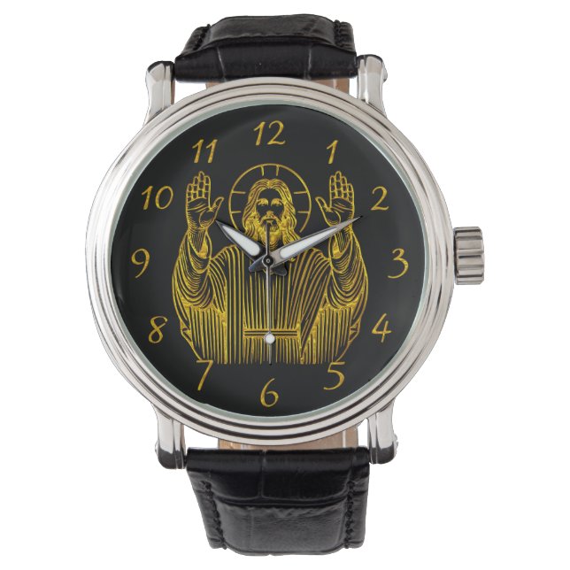 Montre Représentation dorée de Jésus aux mains élevées (devant)