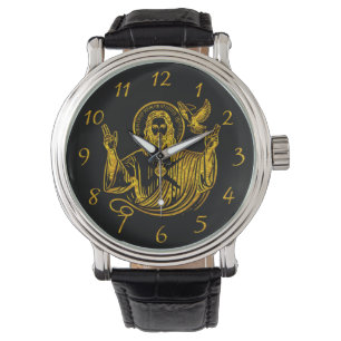 Montre Représentation dorée de Jésus avec une colombe