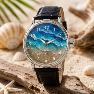 Montre Résine de vague bleue Sable de plage numéroté