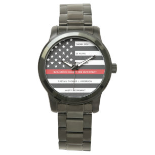 Montre Retraite de pompier Personnalisée Mince Ligne roug