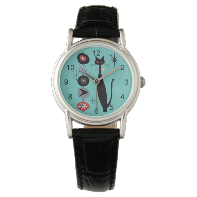 Montre Retro Atomique Moyen Siècle Moderne MCM Cool Chat  (devant)