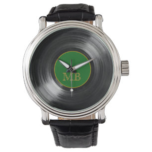 Montre rétro heure de disque vinyle vert
