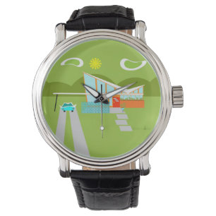 Montre Retro Palm Springs House Black Leather Watch