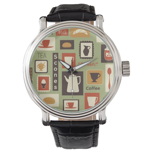 Montre Rétro pattern with kitchen dishes for breakfast (devant)