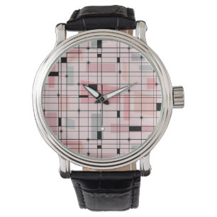 Montre Retro Pink Grid et Starbursts Leather Watch