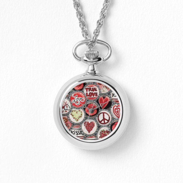 Montre Retro Red Floral Hearts Bouteille Casquette Saint  (Recto)
