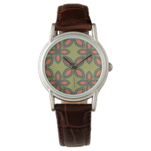 Montre Retro Vert et Orange Abstrait motif floral