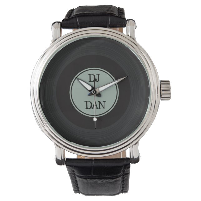 Montre Retro Vinyl Record DJ Musicien Personnalisé Nom (devant)