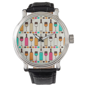 Montre Rétros bouteilles et verres de vin