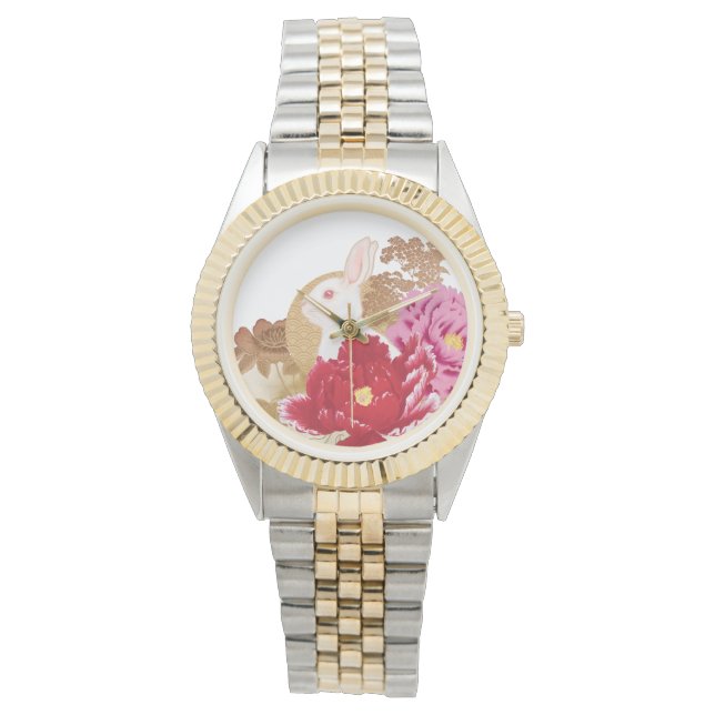 Montre Reveillon lunaire de lapin et de Camellia (devant)