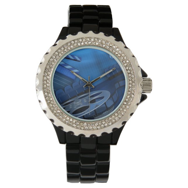 Montre Rhinestone avec Black Enamel Watch Film Bleu bobin (devant)