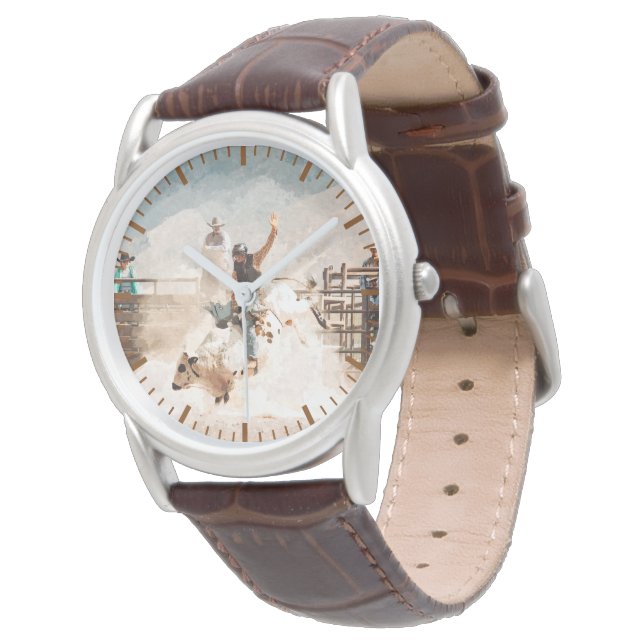 Montre Rodeo Bull Riding Rustic Western Homme (Incliné)