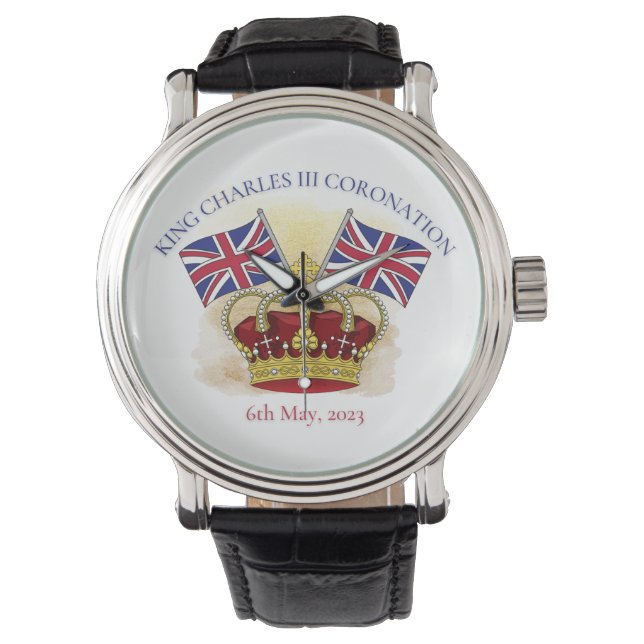 Montre Roi Charles III Couronne de couronnement et drapea (devant)