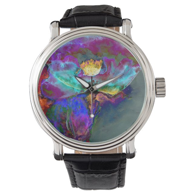 Montre Romantique élégant violet turquoise peinture de fl (devant)