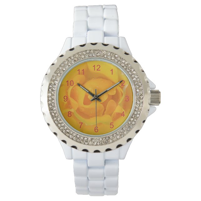 Montre Romantique Rose Jaune gouttes d'eau (devant)