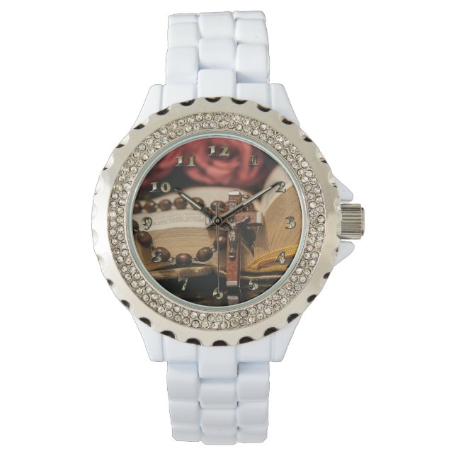 Montre Rosaire en bois avec Jésus sur Croix (devant)