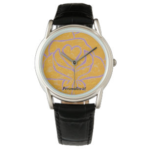 Montre rose Abstrait "I Heart You" en jaune & violet