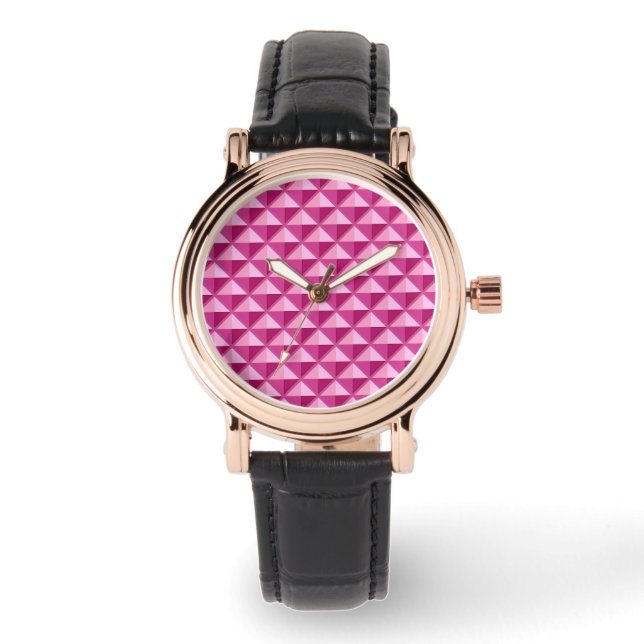Montre Rose chaud, look émail, grille cloutée (Recto)