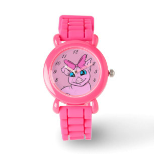 Montre rose cochon de la petite fille