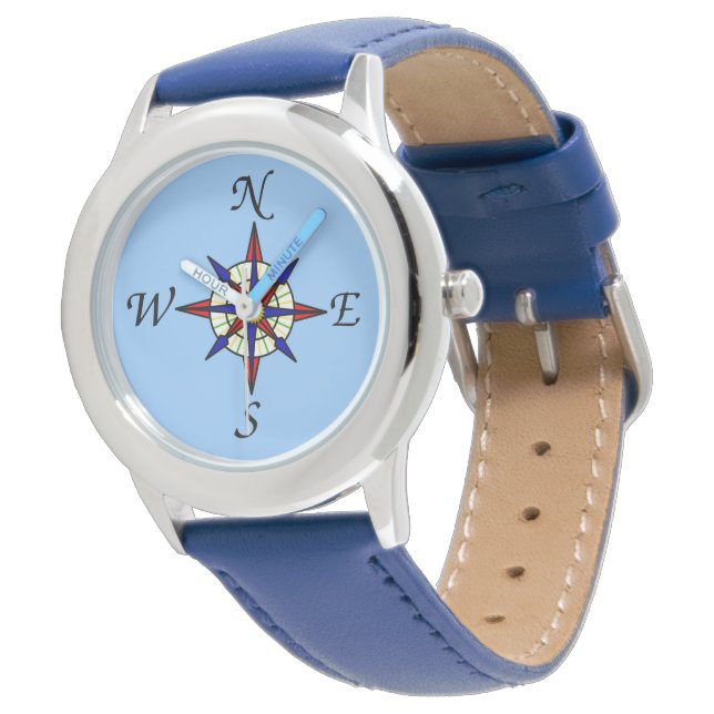 Montre Rose Compass sur Blue (Incliné)