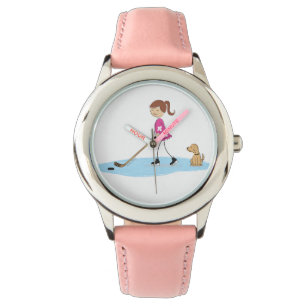 Montre Rose de bande dessinée d'hockey de fille