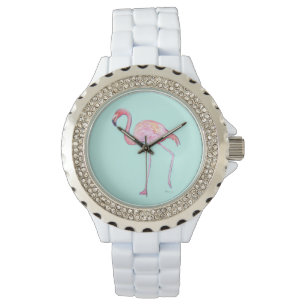 Montre rose de Flamant rose - vert en bon état