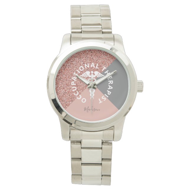 Montre Rose d'ergothérapie Parties scintillant or Monogra (devant)
