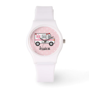 Montre rose d'infirmier du point de polka EMT pour