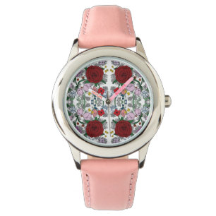 Montre rose en acier inoxydable Floral Kaleidoscop