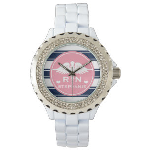 Montre Rose et infirmière de RN de caducée de rayure de