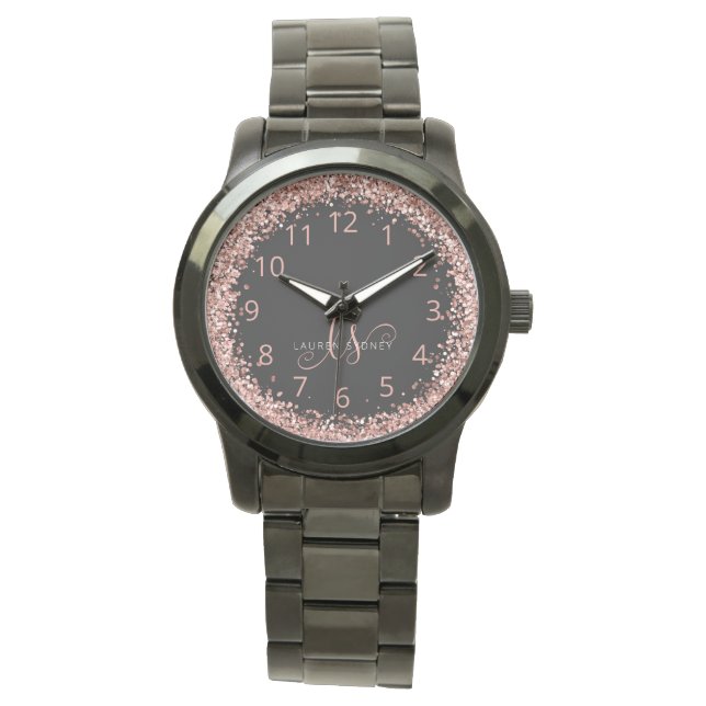 Montre Rose Gold Blush Pink Parties scintillant Glam Nom  (devant)