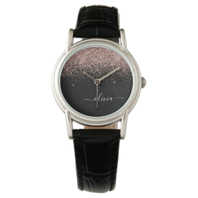 Montre Rose Gold Blush Pink Parties scintillant Script Mo (devant)