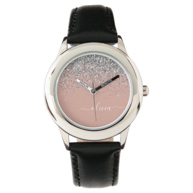 Montre Rose Gold Blush rose Parties scintillant argent Mo (devant)