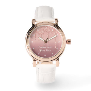 Montre Rose Gold Parties scintillant Texte personnalisé V