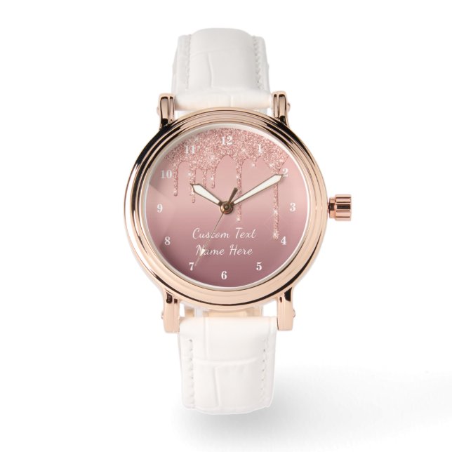 Montre Rose Gold Parties scintillant Texte personnalisé V (Recto)