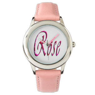 Montre Rose, Nom, Logo, Guet De Cuir Rose Pour Filles.