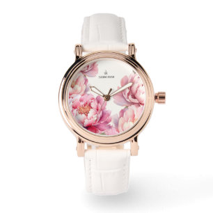 Montre Rose Peonies Pink initiales personnalisées eWatch
