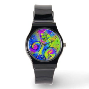 MONTRE ROSE PURPLE JAUNE VERT VERT WHIMSICAL FLEURS