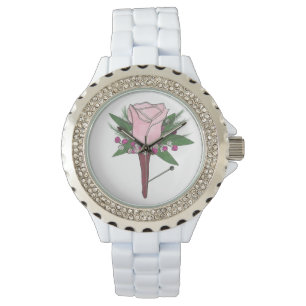 Montre Rose rose Boutonniere Floral Prom Mariage Watch