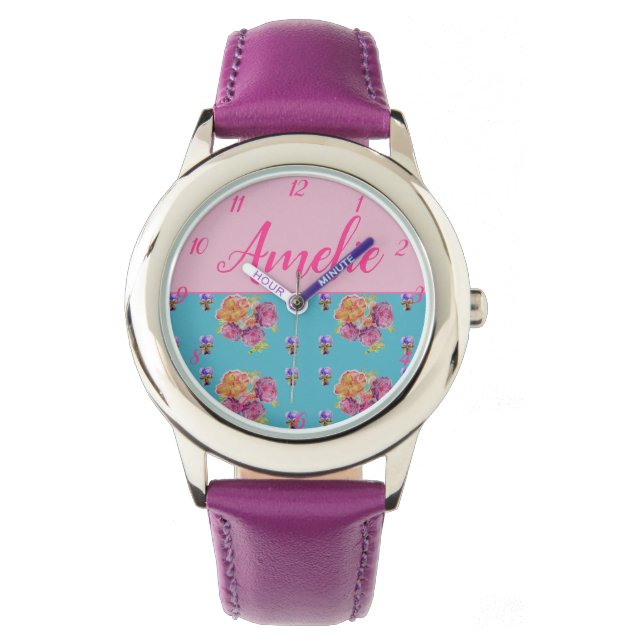 Montre Rose rouge Shabby Chic Aqua Turquoise Floral Flowe (devant)